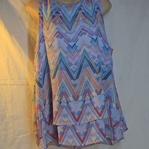 Sleeveless Chevron Layered Tank Top - Blue Multi